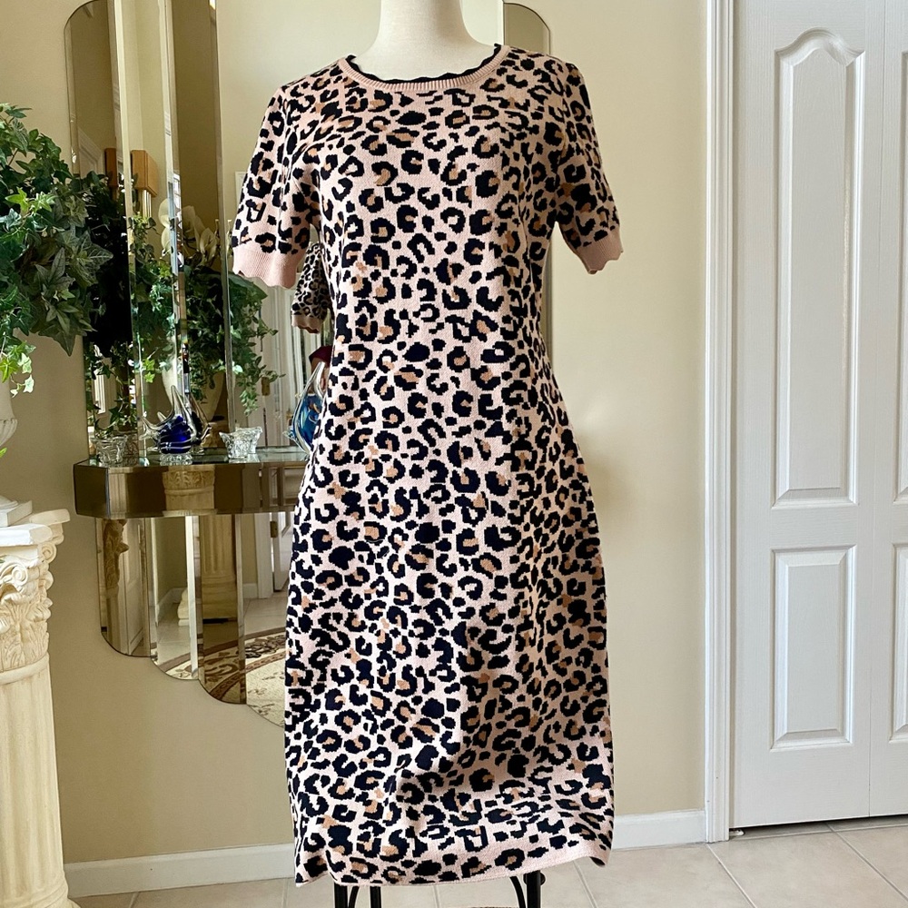 Leopard Print Knit Dress tan black cheetah new